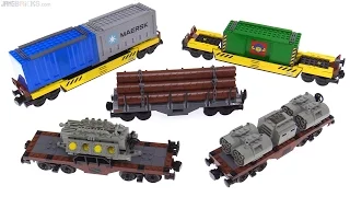 Five new custom LEGO train flatcar MOCs