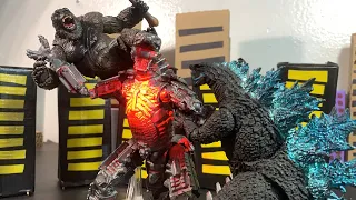 Godzilla vs Kong vs Mecha Godzilla an epic battle stop motion remake