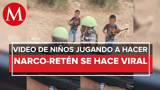 Niños de Sinaloa juegan a los retenes de sicarios con armas de juguete