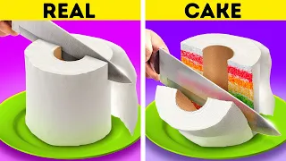 CAKE VS REAL FOOD CHALLENGE || Eating Only Cakes For 24 HRS!  By 123 GO! GENIUS