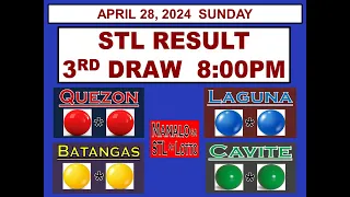 STL 3RD Draw 8PM Result STL Quezon STL Laguna STL Batangas STL Cavite April 28, 2024 SUNDAY