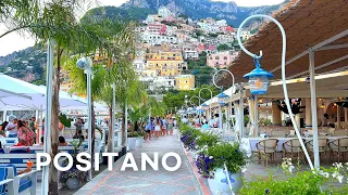 [4K]🇮🇹 Italy Summer Evening 🌃: Walking down Positano Pyramid to Romantic Beach 🩴👡 Dinner at RADA🍸🍤💕