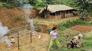 Pregnant mother's diary: Luffa trellis made from Bamboo, Building a farm in the forest, Day 6