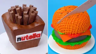 🍔🍟 Fancy 3D HAMBURGER Fondant Cake Recipe | Yummy Chocolate Cake Decorating Ideas | So Tasty