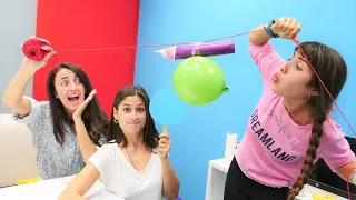 Çocuklar için eğlenceli video. Ayşe, Sevcan ve Ümit ile balon oyunları. Komik challenge türkçe.