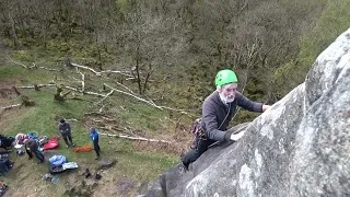 Roger O'Read is interviewed while climbing at Gardoms Edge