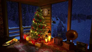 Christmas Ambience in a Cozy Winter Cabin with Snowfall and Fireplace Sounds | Merry Christmas 2023