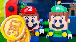 Lego Mario and Luigi are Saving Princess Peach with Coins | They Enter Nintendo Game #nintendomario