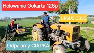 Zimne odpalenie URSUS C330, holujemy gokarta z silnikiem Fiata 126p. Gokart z silnikiem BOBA 🤣 🔥