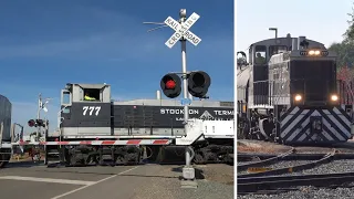 ST&E 777 Local Fright Train Works Switching NexCoil - N Shaw Rd. Railroad Crossing, Stockton CA