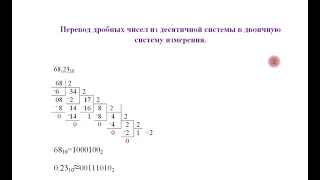 Перевод дробных чисел из десятичной в двоичную систему счисления