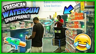 TRASHCAN WATER GUN SPRAY PRANK!!!