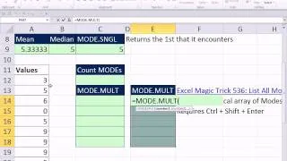 Excel Magic Trick 761: Formula Displaying Multiple Modes & Counting Modes Excel 2010 MODE.MULT