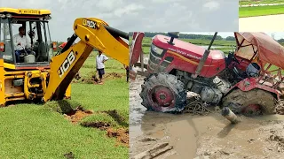 Mahindra Yuvo 585 4wd Stuck in mud Help by Jcb 3dx | Tractor bangla