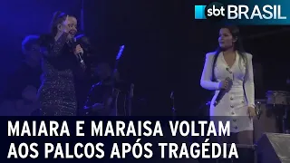 Maiara e Maraisa homenageiam Marília Mendonça no primeiro show após tragédia | SBT Brasil (13/11/21)