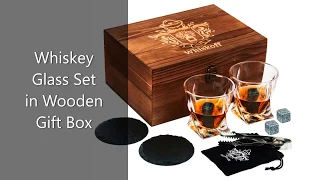 Whiskey Glass Set of 2 - Bourbon Whiskey Stones Gift Set - Rocks Whisky Chilling Stones - Gift Box