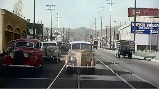 Los Angeles 1940s in Color! Driving Downtown [60fps,Remastered] w/sound design added