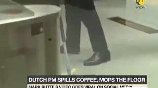 Viral Video: Dutch PM Mark Rutte spills coffee, mops the floor himself