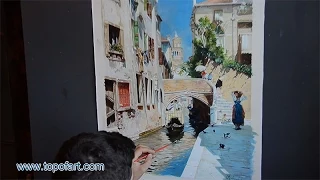 Santoro - A Woman Carrying Water beside a Venetian Canal | Art Reproduction Oil Painting