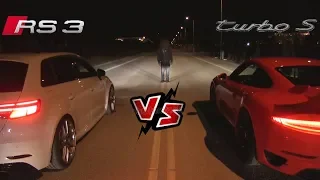 Porsche 911 Turbo S vs Audi RS3 Streetrace Striben Copenhagen