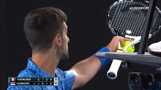 Drunk spectator stepping over the board insulting Novak Djokovic in Australian Open 2023