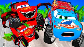 Lightning McQueen DINOCO and KING vs Choo Choo Lightning McQueen Pixar cars in  BeamNG.drive