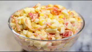 БЫСТРЫЙ Салат с Крабовыми Палочками "МОРСКОЙ КАПРИЗ" - Вкусный Салат с крабовыми палочками на СТОЛ