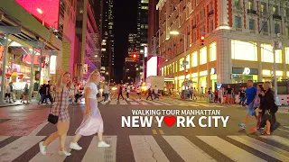 [4K] NEW YORK CITY - Summer Evening Walk Manhattan, Seventh Avenue & 34th Street, NYC, Travel