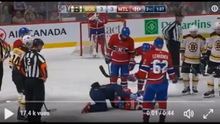 Habs' Phillip Danault KO'd by Chara slapshot