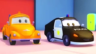 Policejní auto a Odtahový vůz Tom | Animák z prostředí staveniště s auty a nákladními vozy