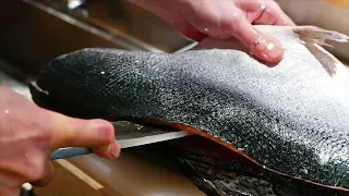 Japanese Food - FISH CUTTING SKILLS Salmon, Mackerel, Squid Sushi Kyoto Seafood Japan