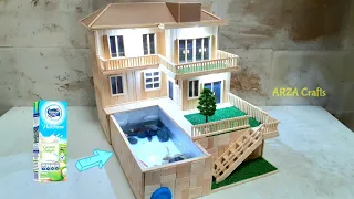 DIY Cara membuat miniatur rumah + kolam ikan dari stik es krim | Kerajinan dari stik es krim