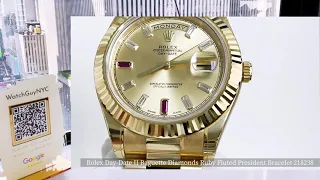 Rolex Day-Date II Yellow Gold 41 Champagne Baguette Diamonds Ruby 218238