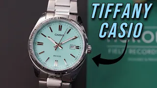 Tiffany Casio OP - $60 Casio Datejust Rolex Homage MTP-1302PD-2A2V Hands On Casio Tiffany Blue Dial