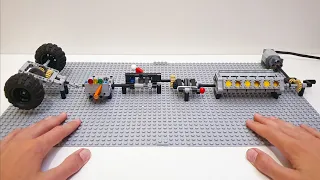 Testing Lego Technic V12 engine, clutch, gearbox, power indicator, differential (+instructions)