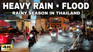 [4K] Thailand Walking Tour 🇹🇭 Bangkok Night Walking in Extreme Heavy Rain Flash Flood