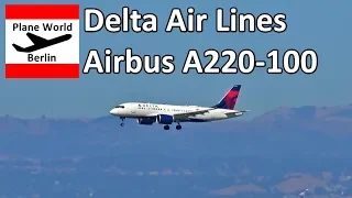 Delta Air Lines Airbus A220-100 landing at San Francisco Airport