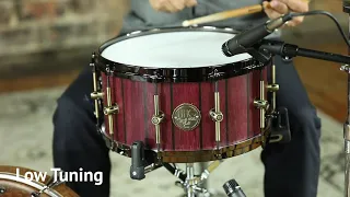 14x7 purpleheart and ebony stave snare drum