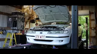 Rear-mount twin-turbo LS-powered Ford Falcon ute on the dyno ahead of Drag Week 2017