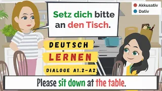 Deutsch lernen A2  | German Dialoges for beginners | im Restaurant, Hausputzen | German A2