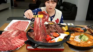 Recharging myself with Grilled Korean beef and soybean stew, Green onion Kimchi.🥩Mukbang