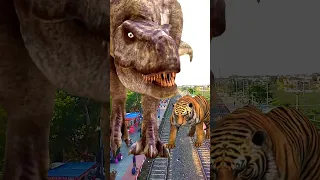 T rex chase dinosaur and tiger 🐯🐯🐅🐅 attack. #dinosaur #dinosaurios #ytshorts #jurassicworld #shorts