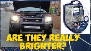 Put Phillips Race Vision GT200 H7 head lamp bulbs in my 2005 Freelander. Are they any "brighter"?