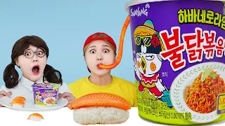 Mukbang Giant Fire Spicy Noodle& Giant Sushi 하이유의 대왕 불닭볶음면 하바네로라임 대왕 연어초밥 먹방 | HIU 하이유