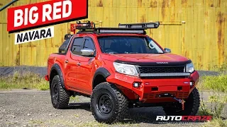 BIG RED NAVARA! CRAZY MODIFIED NISSAN NAVARA WHEELS, TYRES, BULL BAR & 4X4 ACCESSORIES.