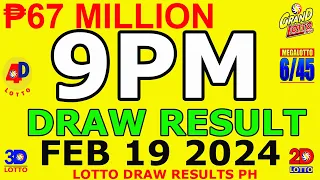 9pm Lotto Result Today 9pm Draw February 19, 2024 Swertres Ez2 Pcso