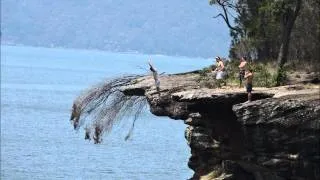 Cliff jumping into Jerusalem Bay