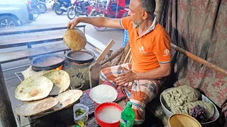 40 Years Famous Hannan's Kalai Ruti of Rajshahi with Mashed Brinjal | Bangladeshi Street Food