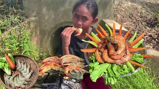 Cooking Skill in Forest: Grilled Shrimp​ vs Cucumber | Carrot and Cabbage Spicy Chili | So Delicious