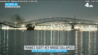 Moment Baltimore bridge collapses after container ship hits support pier | NBC4 Washington